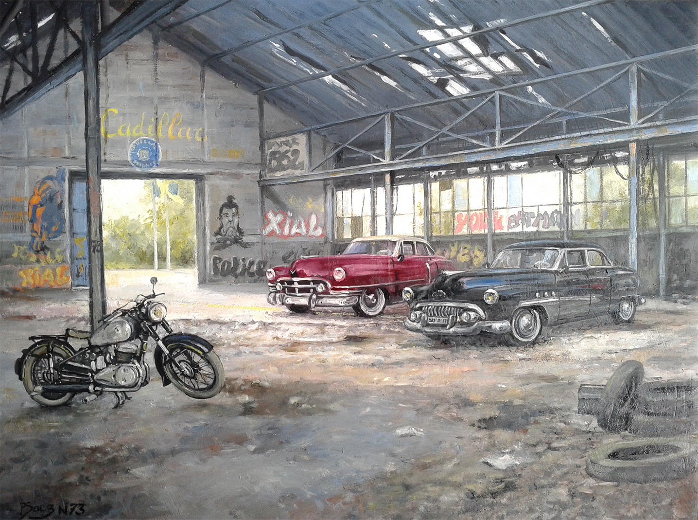 peinture à l'huile Cadillac et Chevrolet des années 1955 à 1960 