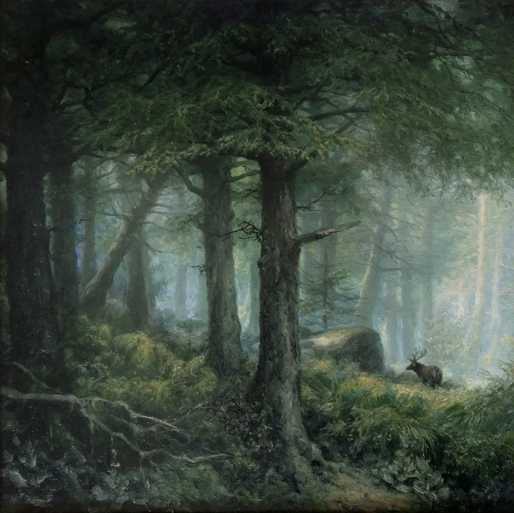 peinture à l'huile Cerf dans la forêt