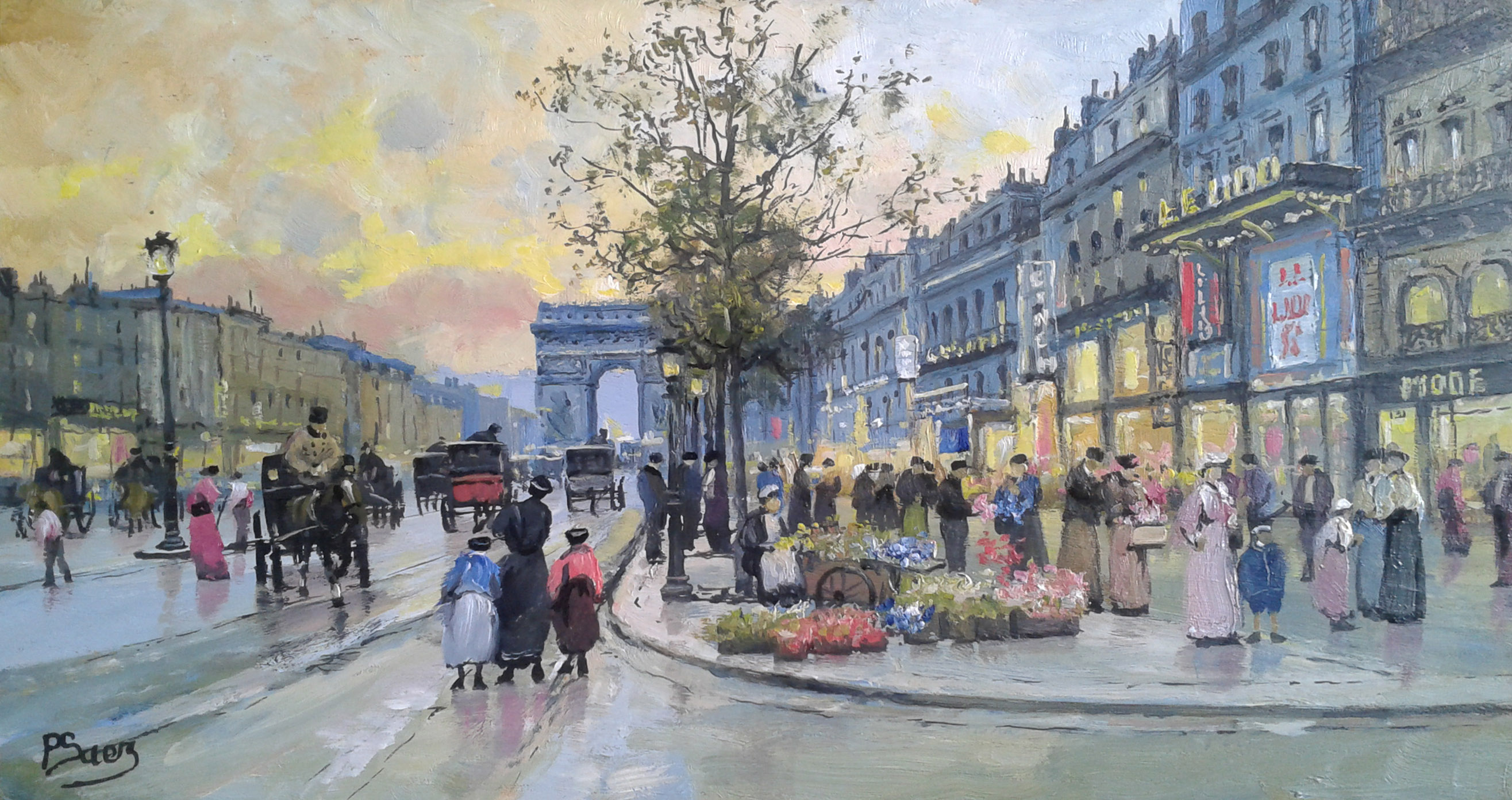 peinture à l'huile Le Lido aux Champs-Elysée