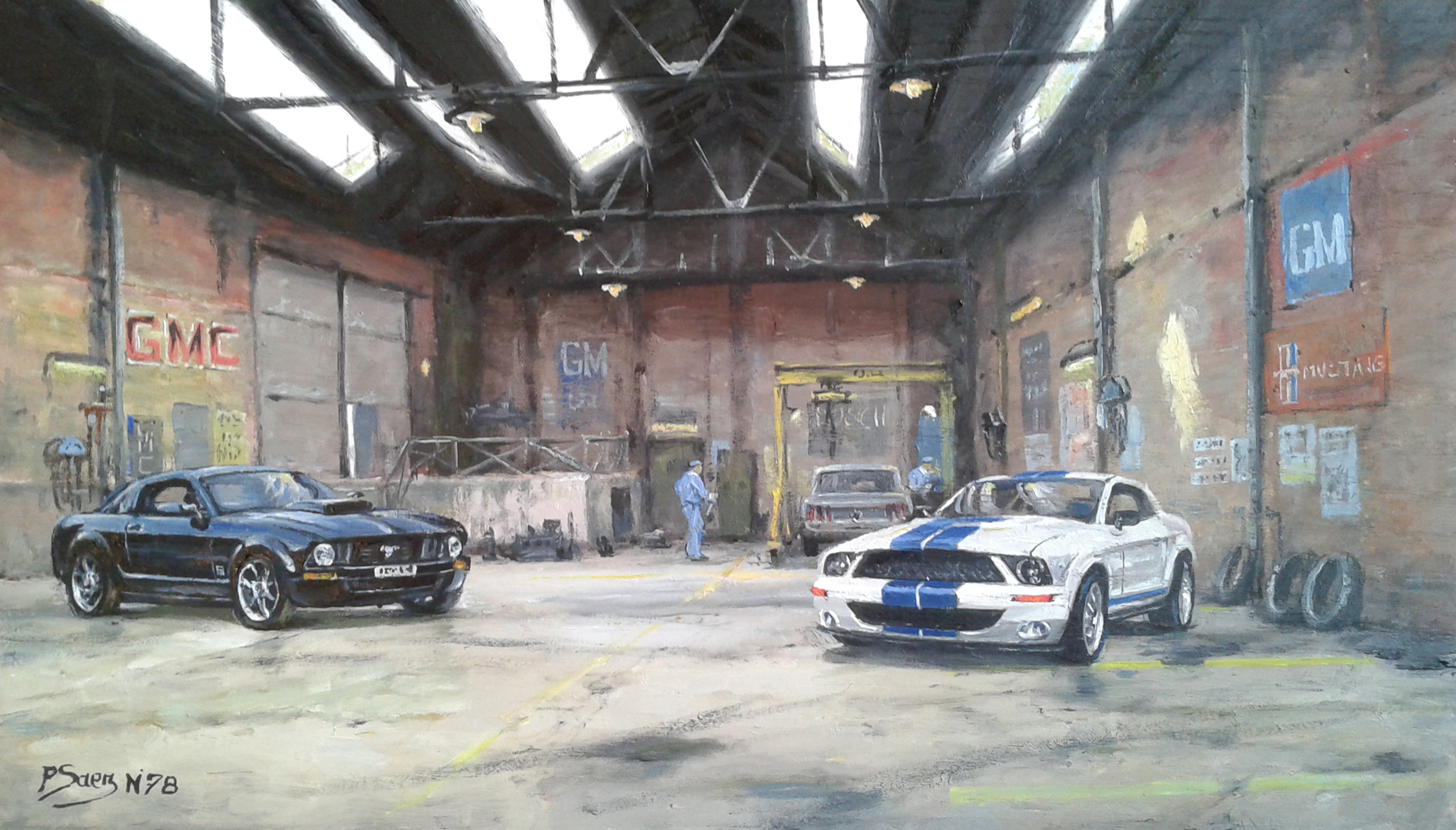 peinture à l'huile La Ford Mustang de 2005 GT et Cobra de 2009 GT 500 N. 78