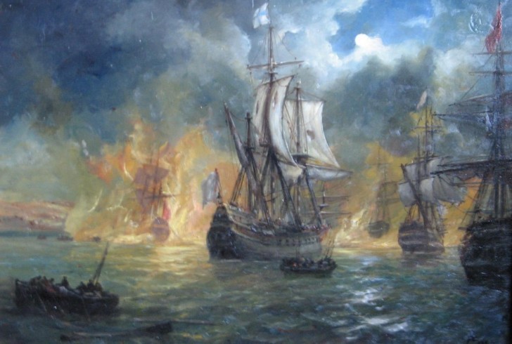 peinture à l'huile Bataille navale au XVIIè siècle