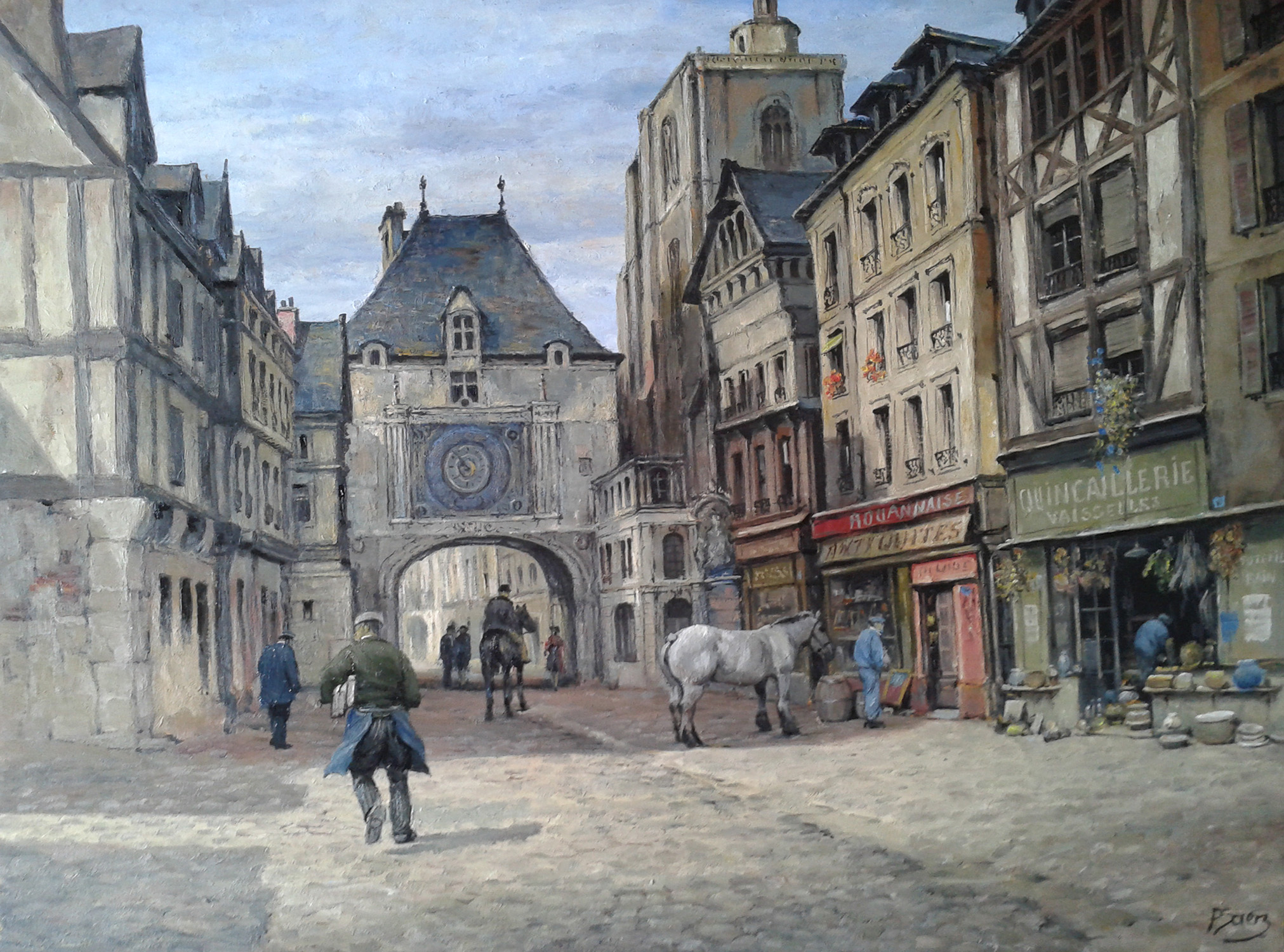 peinture à l'huile La rue du Gros Horloge Rouen
