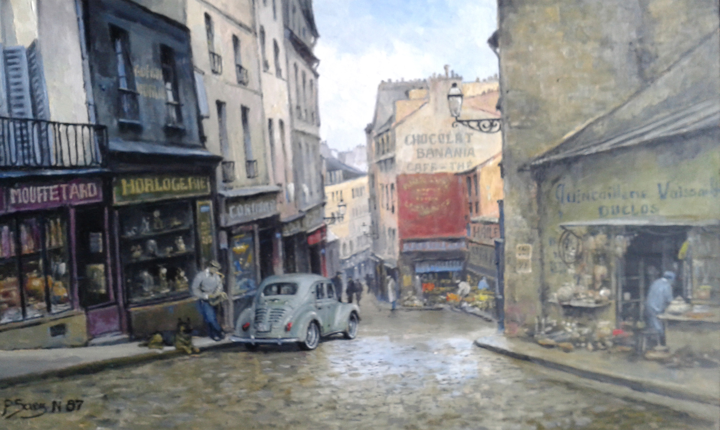 peinture à l'huile La rue Mouffetard Paris