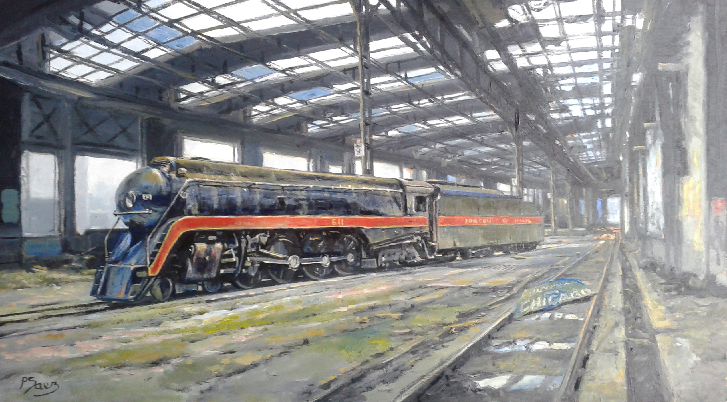 peinture à l'huile La locomotive américaine  N. 97