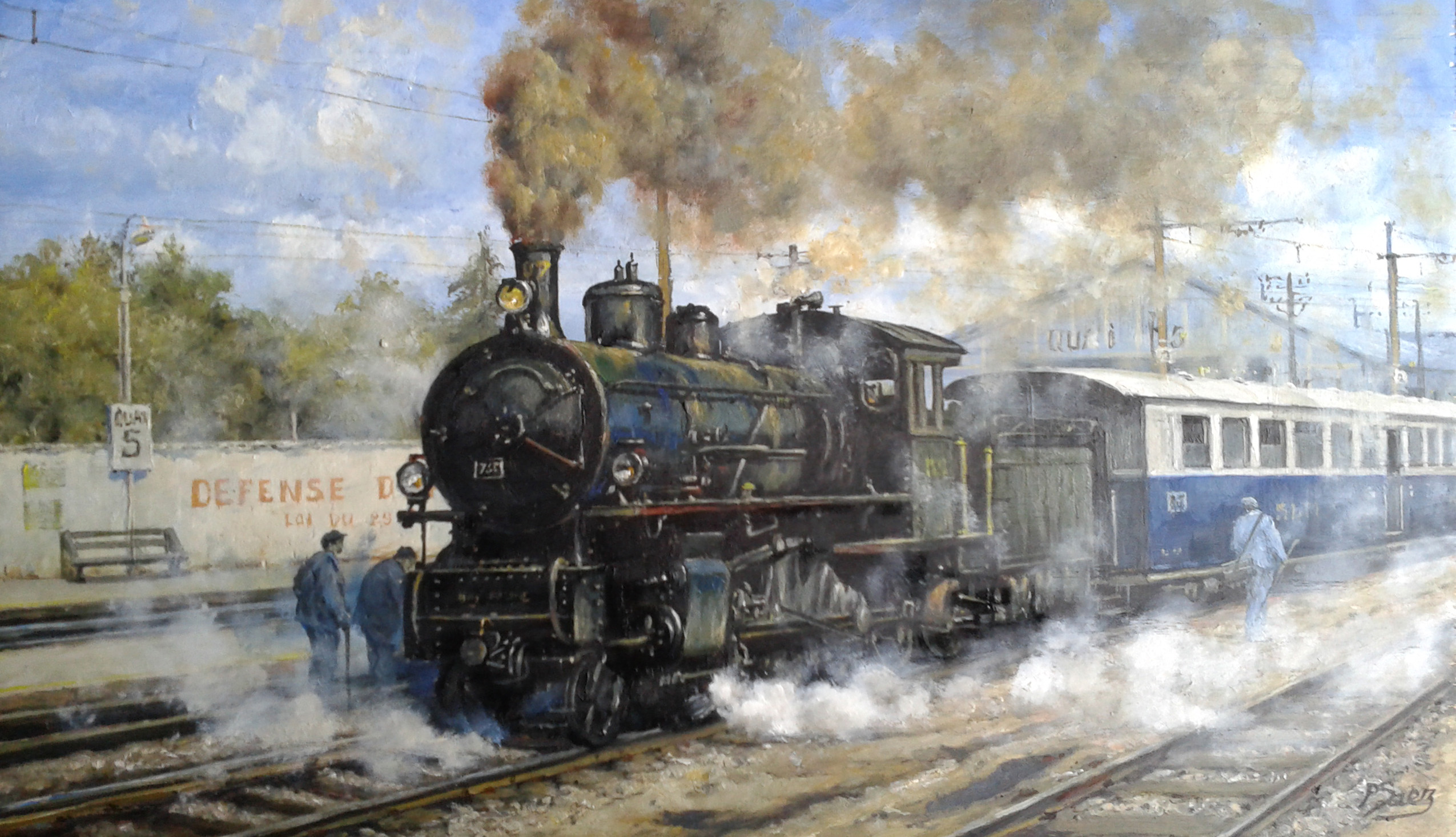 peinture à l'huile La locomotive Suisse de 1906