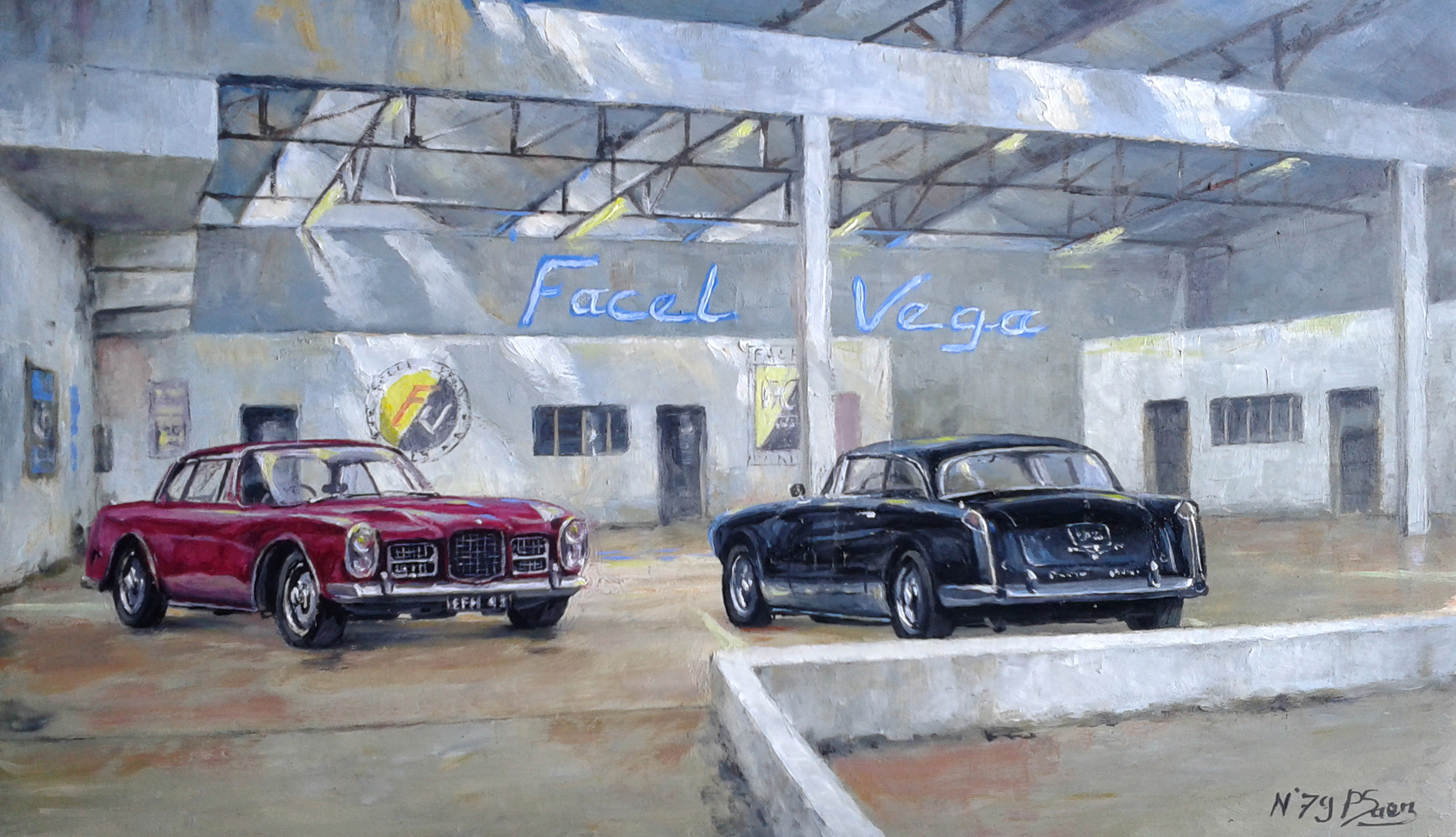 peinture à l'huile La Facel Vega FV4 de 1961